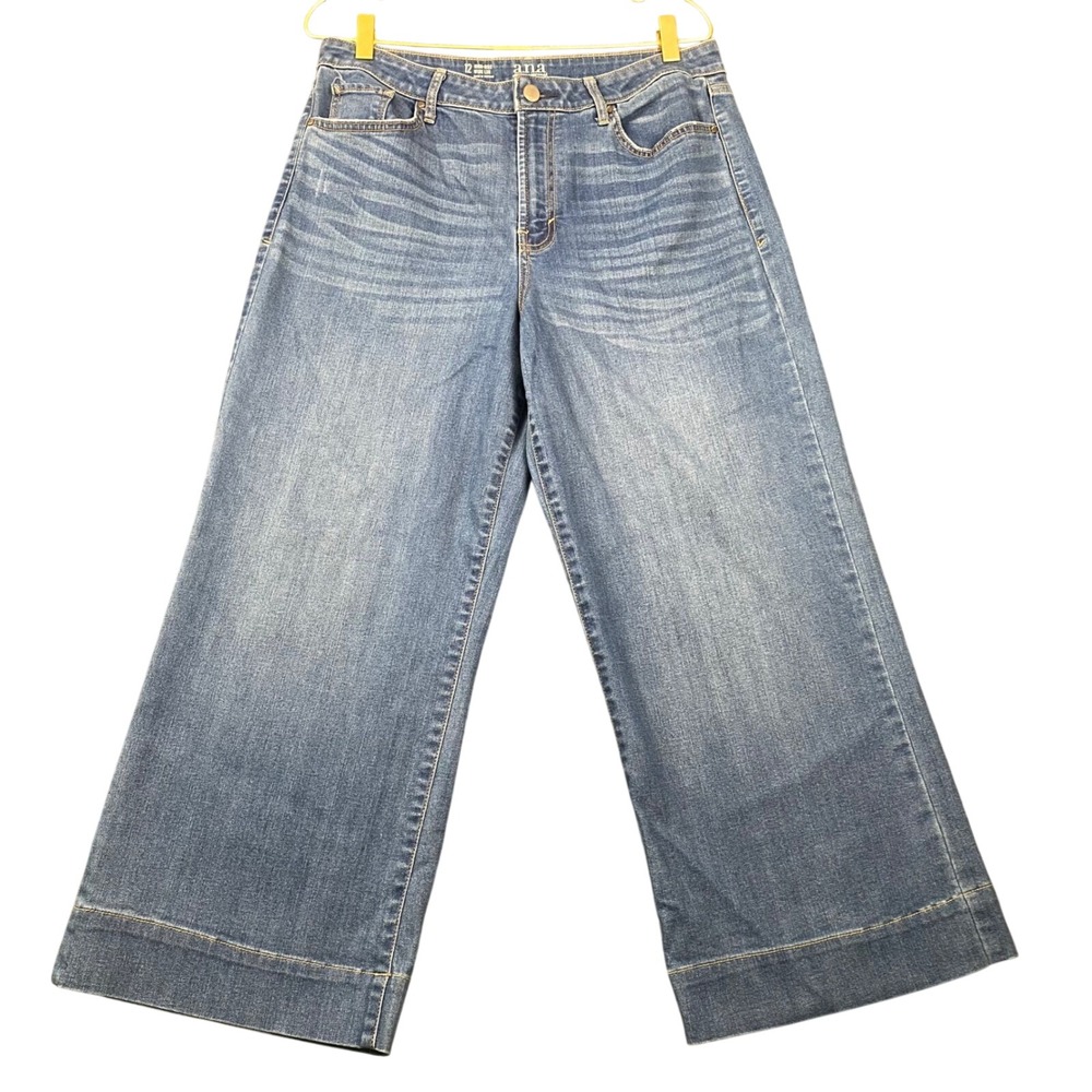 a.n.a High Rise Wide Leg Jeans Womens 12 Medium Wash Distressed‎ Denim Pants 322